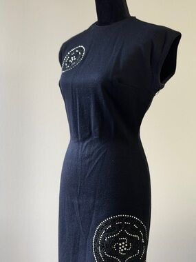 Vintage Abella Black Midi Dress with Stud Embellishments